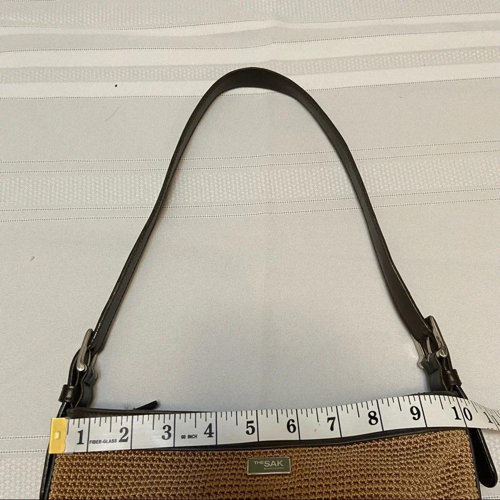 The SAK Tan Crocheted Womens Shoulder Bag with Brown Trim - Clean!